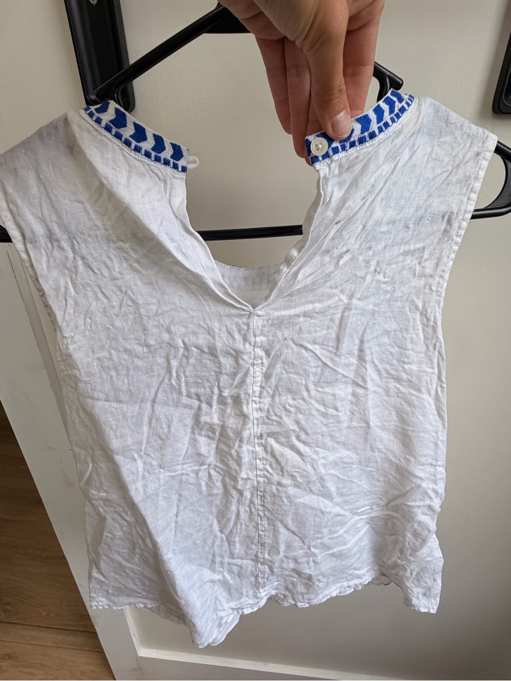 J. Crew White Sleeveless Camisole with Blue Embroidery - Picture 3 of 3